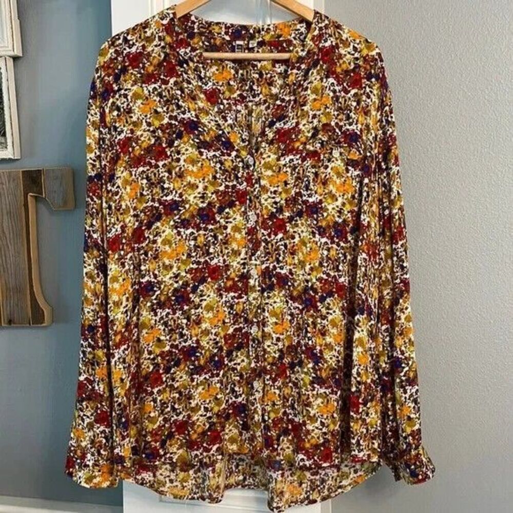 Kut From The Kloth Floral Blouse - Button Front, Long Sleeves, Size XL